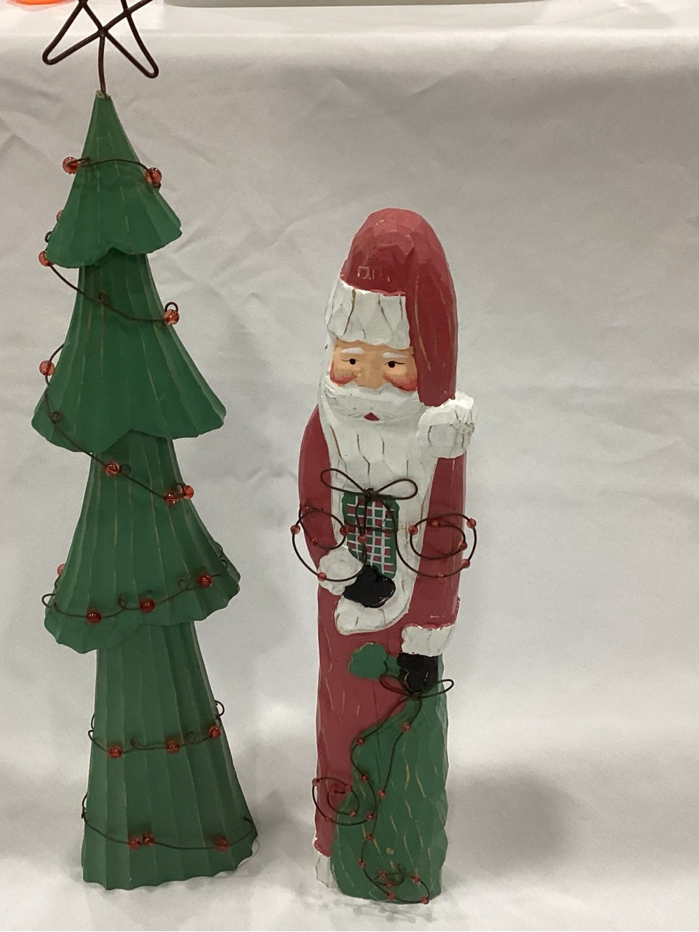 Rustic Red and Green Wooden Santa with Matching Tree Holiday Decor
